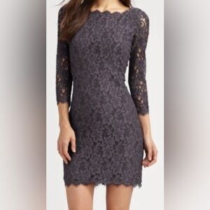 Diane‎ von Furstenberg Zarita Lace Sheath Dress Gray Size 0
